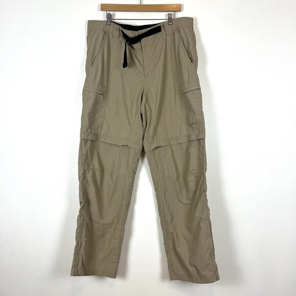 Eddie Bauer Travex Convertible Pants Mens XL x 34 Beige Belted Nylon Hiking - Picture 1 of 9